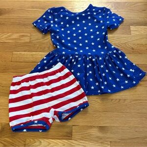 Blue Star Dress and Red Striped Shorts Set small shop size 7T patriotic 4th July